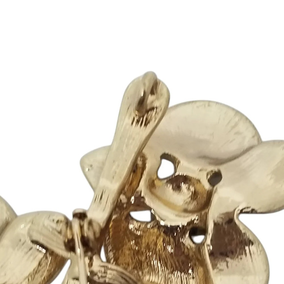 VINTAGE GOLDTONE & AURORA BOREALIS RHINESTONE FLOWERS ON STEM BROOCH - Picture 7 of 7